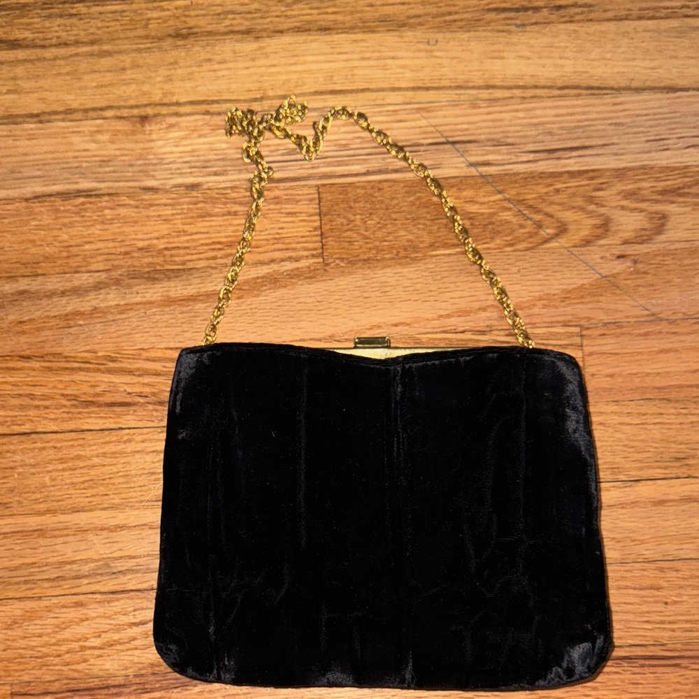 Elegant Black Velvet Vintage Evening Bag